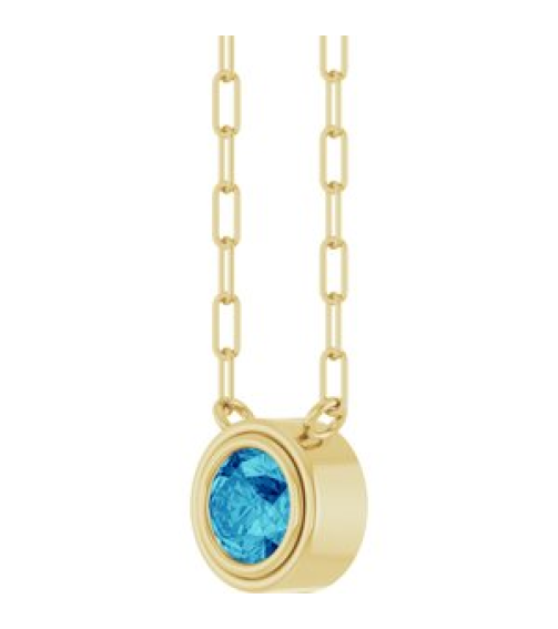 88688 Necklace Set 14K Yellow Round Natural Blue Zircon 5 Mm 18 In Polished Natural Blue Zircon Bezel-Set Necklace
