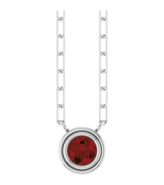 88688 Necklace Set 14K White Round Natural Mozambique Garnet 4 Mm 18 In Polished Natural Mozambique Garnet Bezel-Set Necklace