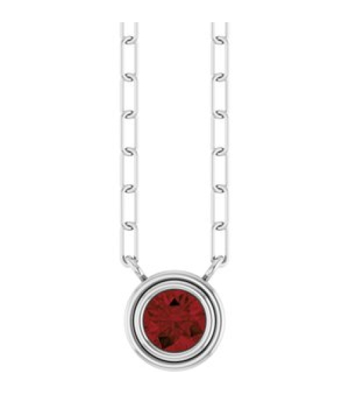 88688 Necklace Set 14K White Round Natural Mozambique Garnet 4 Mm 18 In Polished Natural Mozambique Garnet Bezel-Set Necklace