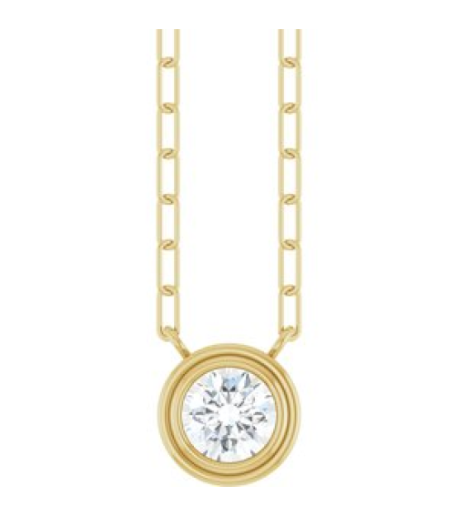 88688 Necklace Set 14K Yellow Round Natural White Sapphire 5 Mm 18 In Polished Natural White Sapphire Bezel-Set Necklace