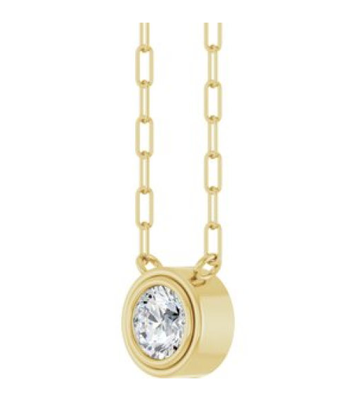 88688 Necklace Set 14K Yellow Round Natural White Sapphire 5 Mm 18 In Polished Natural White Sapphire Bezel-Set Necklace