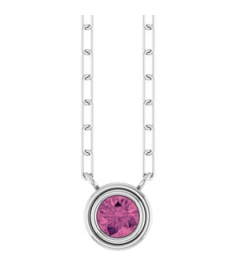 88688 Necklace Set 14K White Round Natural Pink Tourmaline 4 Mm 18 In Polished Natural Pink Tourmaline Bezel-Set Necklace