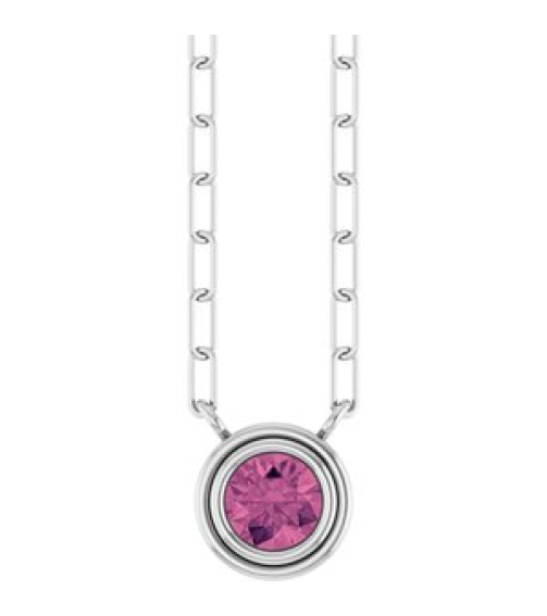88688 Necklace Set 14K White Round Natural Pink Tourmaline 4 Mm 18 In Polished Natural Pink Tourmaline Bezel-Set Necklace