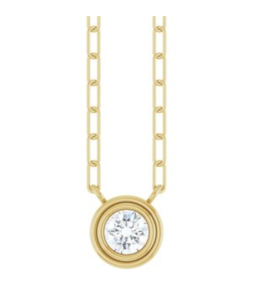 88688 Necklace Set 14K Yellow Round Natural White Sapphire 4 Mm 18 In Polished Natural White Sapphire Bezel-Set Necklace