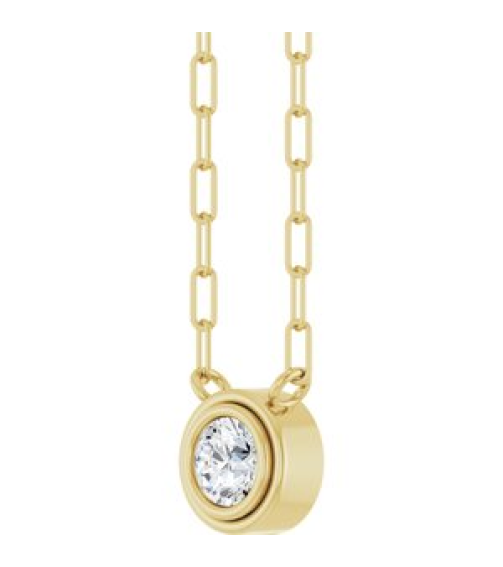 88688 Necklace Set 14K Yellow Round Natural White Sapphire 4 Mm 18 In Polished Natural White Sapphire Bezel-Set Necklace