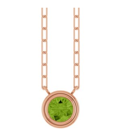 88688 Necklace Set 14K Rose Round Natural Peridot 5 Mm 18 In Polished Natural Peridot Bezel-Set Necklace