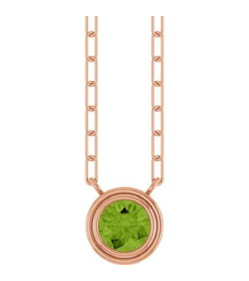 88688 Necklace Set 14K Rose Round Natural Peridot 5 Mm 18 In Polished Natural Peridot Bezel-Set Necklace