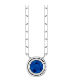 88688 Necklace Set 14K White Round Natural Blue Sapphire 4 Mm 18 In Polished Natural Blue Sapphire Bezel-Set Necklace