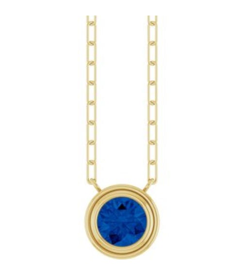88688 Necklace Set 14K Yellow Round Lab-Grown Blue Sapphire 6 Mm 18 In Polished Lab-Grown Blue Sapphire Bezel-Set Necklace