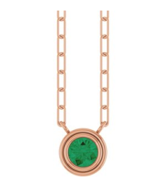 88688 Necklace Set 14K Rose Round Lab-Grown Emerald 4 Mm 18 In Polished Lab-Grown Emerald Bezel-Set Necklace