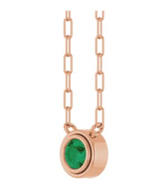 88688 Necklace Set 14K Rose Round Lab-Grown Emerald 4 Mm 18 In Polished Lab-Grown Emerald Bezel-Set Necklace