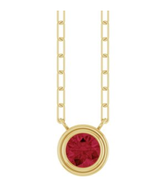 88688 Necklace Set 14K Yellow Round Lab-Grown Ruby 5 Mm 18 In Polished Lab-Grown Ruby Bezel-Set Necklace