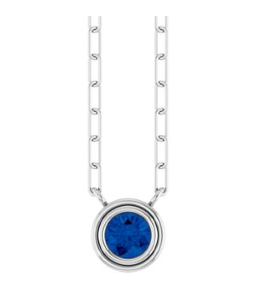 88688 Necklace Set 14K White Round Lab-Grown Blue Sapphire 4 Mm 18 In Polished Lab-Grown Blue Sapphire Bezel-Set Necklace
