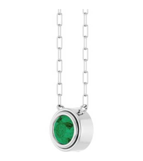 88688 Necklace Set Sterling Silver Round Natural Emerald 6 Mm 18 In Polished Natural Emerald Bezel-Set Necklace