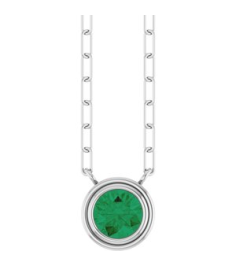 88688 Necklace Set 14K White Round Lab-Grown Emerald 5 Mm 18 In Polished Lab-Grown Emerald Bezel-Set Necklace