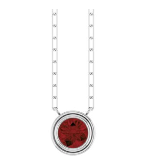 88688 Necklace Set Sterling Silver Round Natural Mozambique Garnet 6 Mm 18 In Polished Natural Mozambique Garnet Bezel-Set Necklace