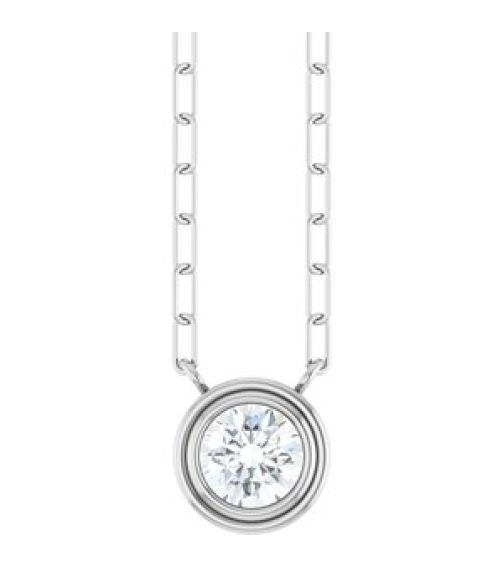88688 Necklace Set Sterling Silver Round Natural White Sapphire 5 Mm 18 In Polished Natural White Sapphire Bezel-Set Necklace