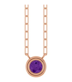 88688 Necklace Set 14K Rose Round Natural Amethyst 4 Mm 18 In Polished Natural Amethyst Bezel-Set Necklace