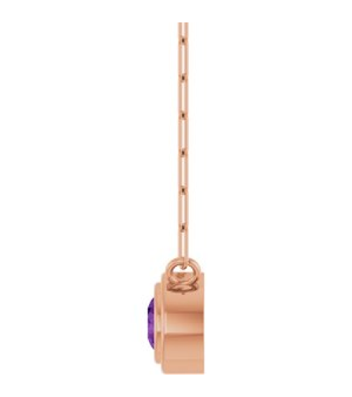 88688 Necklace Set 14K Rose Round Natural Amethyst 4 Mm 18 In Polished Natural Amethyst Bezel-Set Necklace