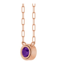 88688 Necklace Set 14K Rose Round Natural Amethyst 4 Mm 18 In Polished Natural Amethyst Bezel-Set Necklace
