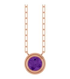 88688 Necklace Set 14K Rose Round Natural Amethyst 6 Mm 18 In Polished Natural Amethyst Bezel-Set Necklace