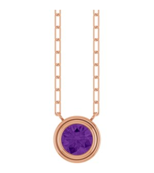 88688 Necklace Set 14K Rose Round Natural Amethyst 6 Mm 18 In Polished Natural Amethyst Bezel-Set Necklace