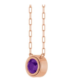 88688 Necklace Set 14K Rose Round Natural Amethyst 6 Mm 18 In Polished Natural Amethyst Bezel-Set Necklace