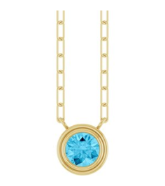 88688 Necklace Set 14K Yellow Round Natural Aquamarine 5 Mm 18 In Polished Natural Aquamarine Bezel-Set Necklace