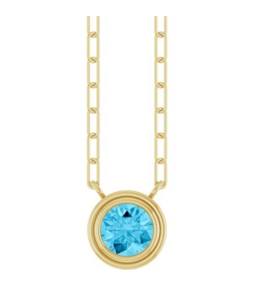 88688 Necklace Set 14K Yellow Round Natural Aquamarine 5 Mm 18 In Polished Natural Aquamarine Bezel-Set Necklace