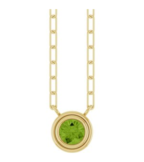 88688 Necklace Set 14K Yellow Round Natural Peridot 4 Mm 18 In Polished Natural Peridot Bezel-Set Necklace