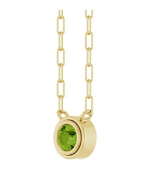88688 Necklace Set 14K Yellow Round Natural Peridot 4 Mm 18 In Polished Natural Peridot Bezel-Set Necklace