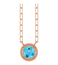 88688 Necklace Set 14K Rose Round Natural Aquamarine 5 Mm 18 In Polished Natural Aquamarine Bezel-Set Necklace