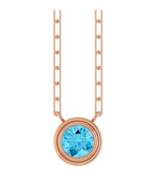 88688 Necklace Set 14K Rose Round Natural Aquamarine 5 Mm 18 In Polished Natural Aquamarine Bezel-Set Necklace