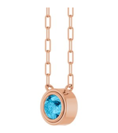 88688 Necklace Set 14K Rose Round Natural Aquamarine 5 Mm 18 In Polished Natural Aquamarine Bezel-Set Necklace