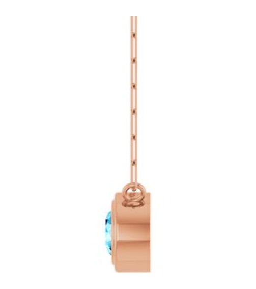 88688 Necklace Set 14K Rose Round Natural Aquamarine 5 Mm 18 In Polished Natural Aquamarine Bezel-Set Necklace