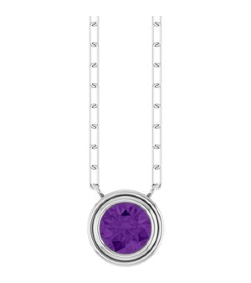 88688 Necklace Set Sterling Silver Round Natural Amethyst 6 Mm 18 In Polished Natural Amethyst Bezel-Set Necklace