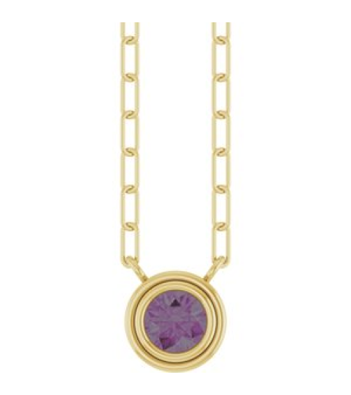 88688 Necklace Set 14K Yellow Round Lab-Grown Alexandrite 4 Mm 18 In Polished Lab-Grown Alexandrite Bezel-Set Necklace