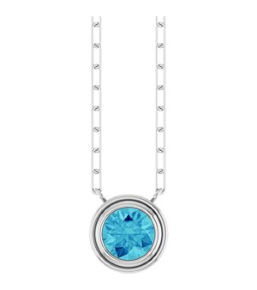 88688 Necklace Set Sterling Silver Round Natural Blue Zircon 6 Mm 18 In Polished Natural Zircon Bezel-Set Necklace