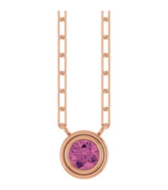 88688 Necklace Set 14K Rose Round Natural Pink Tourmaline 4 Mm 18 In Polished Natural Pink Tourmaline Bezel-Set Necklace