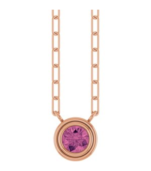 88688 Necklace Set 14K Rose Round Natural Pink Tourmaline 4 Mm 18 In Polished Natural Pink Tourmaline Bezel-Set Necklace