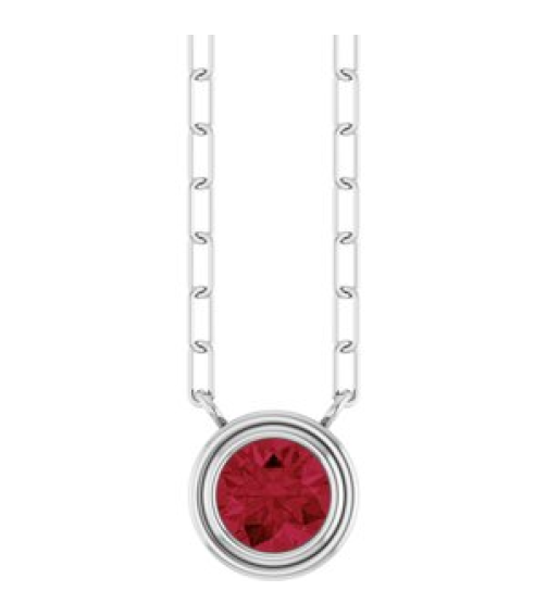 88688 Necklace Set Sterling Silver Round Natural Ruby 5 Mm 18 In Polished Natural Ruby Bezel-Set Necklace