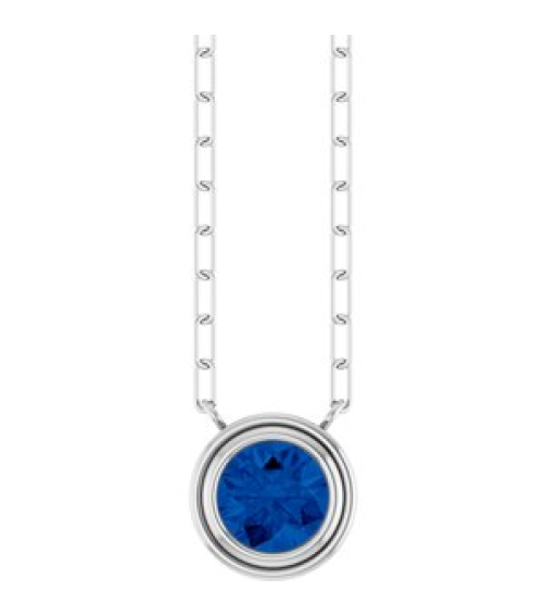 88688 Necklace Set Sterling Silver Round Lab-Grown Blue Sapphire 6 Mm 18 In Polished Lab-Grown Blue Sapphire Bezel-Set Necklace