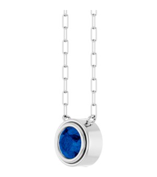 88688 Necklace Set Sterling Silver Round Lab-Grown Blue Sapphire 6 Mm 18 In Polished Lab-Grown Blue Sapphire Bezel-Set Necklace