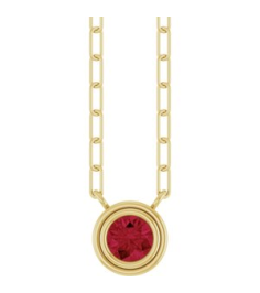 88688 Necklace Set 14K Yellow Round Lab-Grown Ruby 4 Mm 18 In Polished Lab-Grown Ruby Bezel-Set Necklace