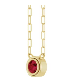 88688 Necklace Set 14K Yellow Round Lab-Grown Ruby 4 Mm 18 In Polished Lab-Grown Ruby Bezel-Set Necklace