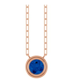 88688 Necklace Set 14K Rose Round Natural Blue Sapphire 6 Mm 18 In Polished Natural Blue Sapphire Bezel-Set Necklace