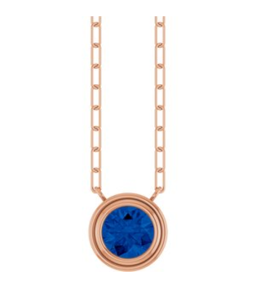 88688 Necklace Set 14K Rose Round Natural Blue Sapphire 6 Mm 18 In Polished Natural Blue Sapphire Bezel-Set Necklace