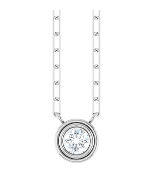 88688 Necklace Set Sterling Silver Round Natural White Sapphire 4 Mm 18 In Polished Natural White Sapphire Bezel-Set Necklace
