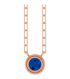 88688 Necklace Set 14K Rose Round Natural Blue Sapphire 4 Mm 18 In Polished Natural Blue Sapphire Bezel-Set Necklace