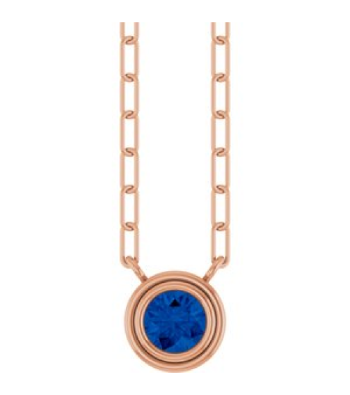 88688 Necklace Set 14K Rose Round Natural Blue Sapphire 4 Mm 18 In Polished Natural Blue Sapphire Bezel-Set Necklace
